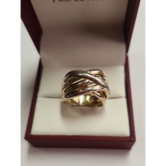 No Brand Jewelry - Sterling Silver Ring With Gold-Tone Overlay Crossover Band Ring 8.5